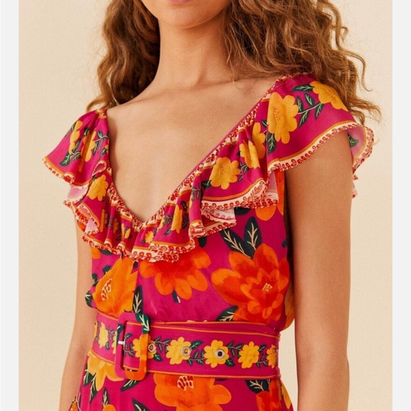 FARM Rio Pink Flowers Tapestry Mini Dress Small - Picture 4 of 11